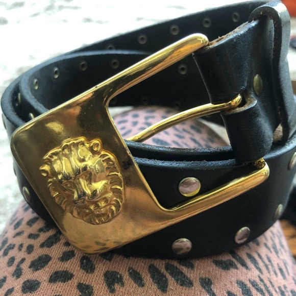 Vintage Vermillion Lion Head Detail Buckle Studded Belt